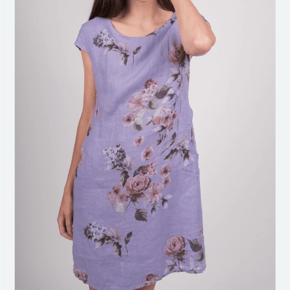 Floral Blue Linen Dress